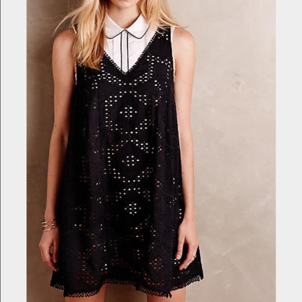 Anthropologie Maeve black eyelet babydoll dress